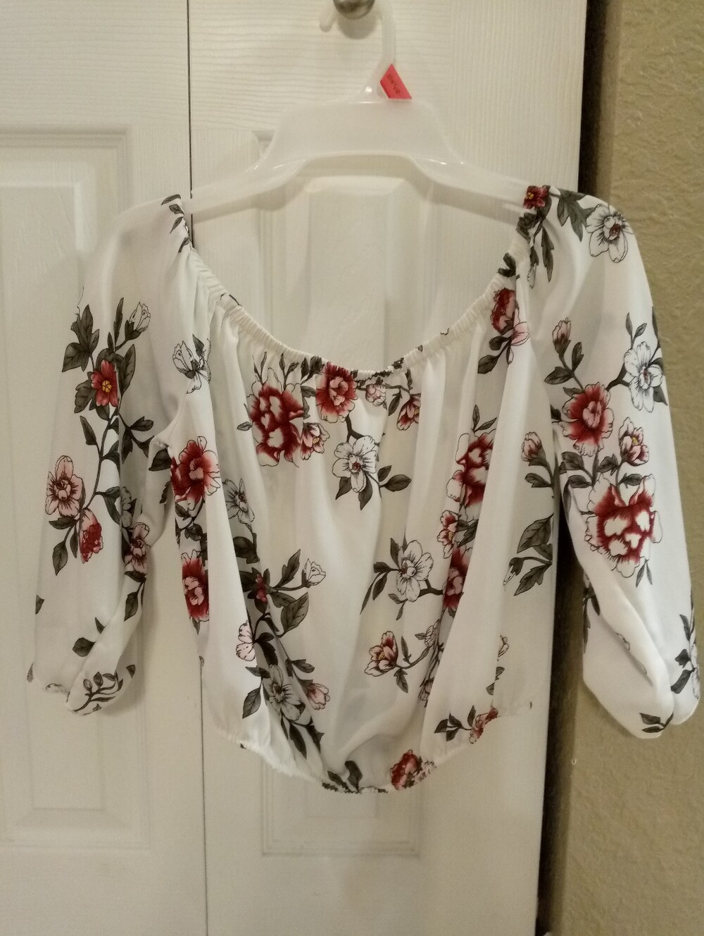 Ambiance White Off-Shoulder Blouse with Red Floral Print